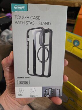 ESR iPhone 15 Armor Series Tough Phone Case/Stash Stand Black 5 Layer Defense